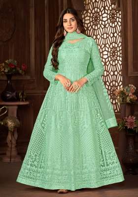 Green Embroidered Net Kurta Set