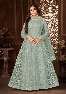 Grey Embroidered Net Kurta Set