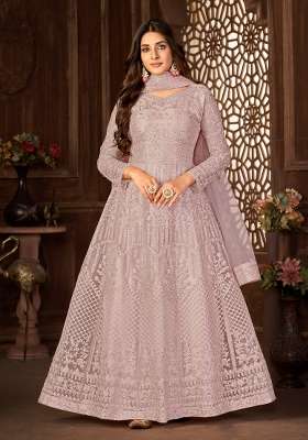 Purple Embroidered Net Kurta Set