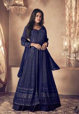 Blue Embroidered Georgette Kurta Set