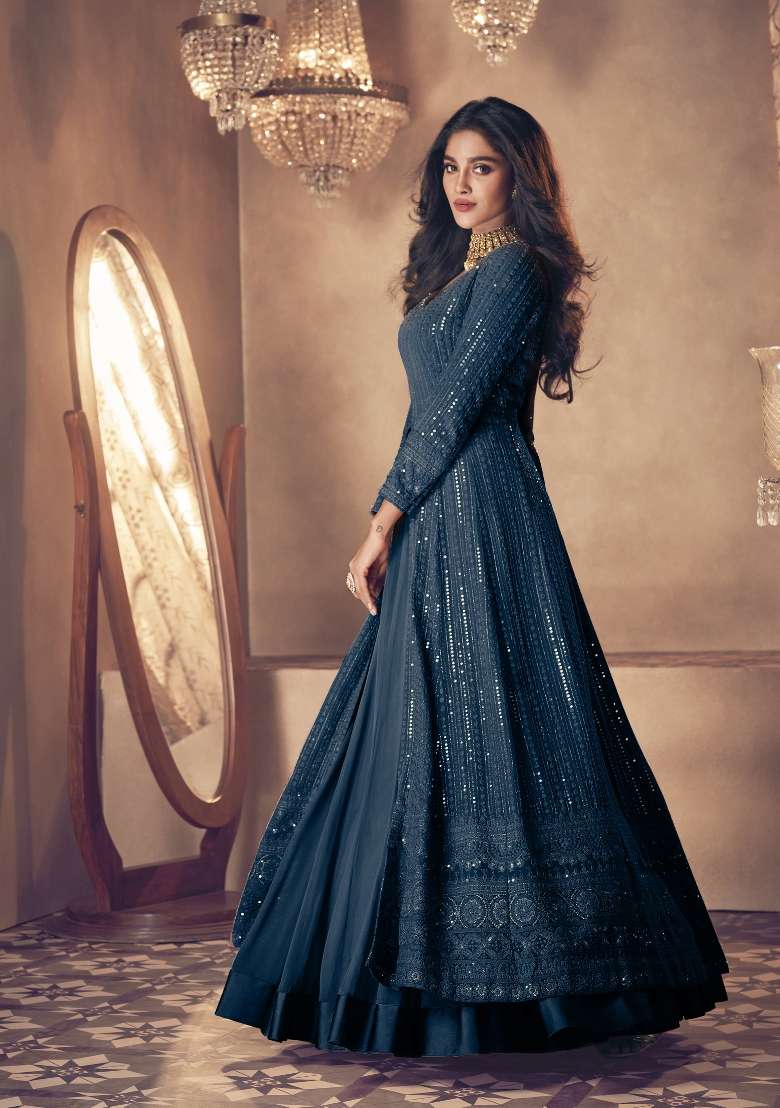 Rama Green Embroidered Georgette Kurta Set - Indya