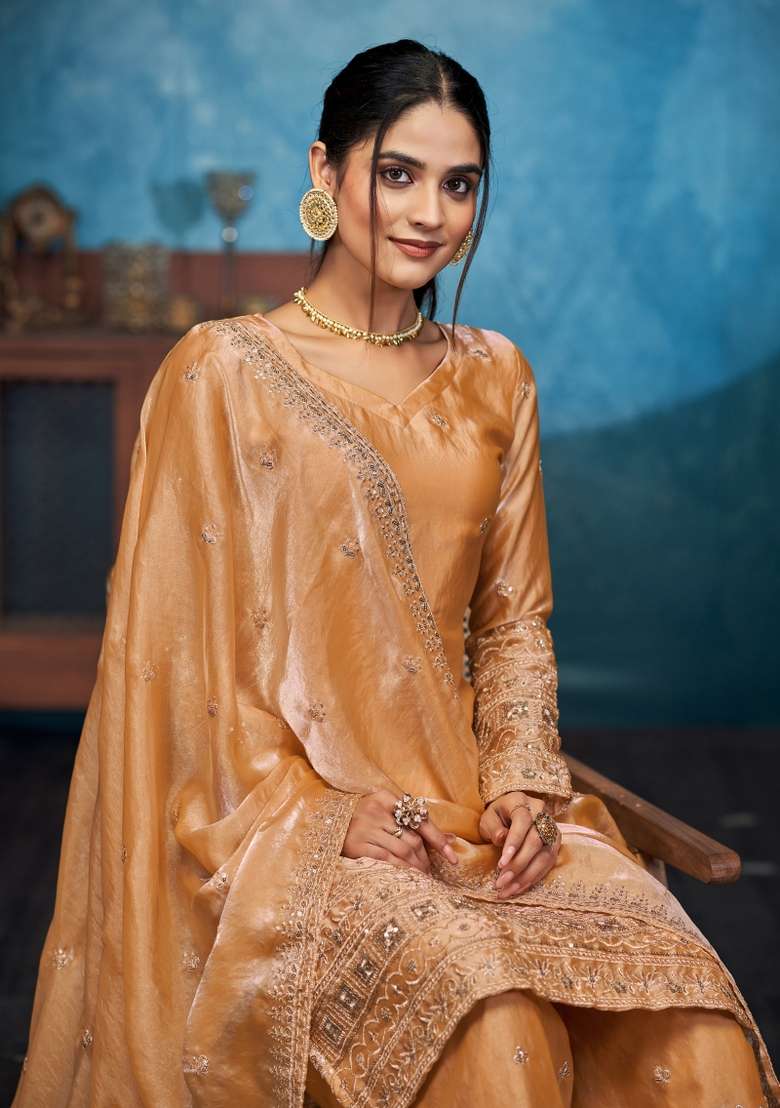 Golden Embroidered Fendi Kurta Set - Indya