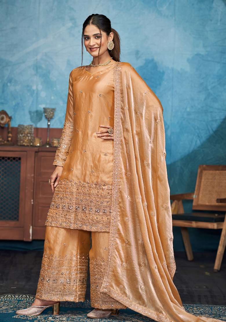 Golden Embroidered Fendi Kurta Set - Indya