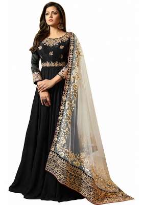 Black Embroidered Georgette Kurta Set