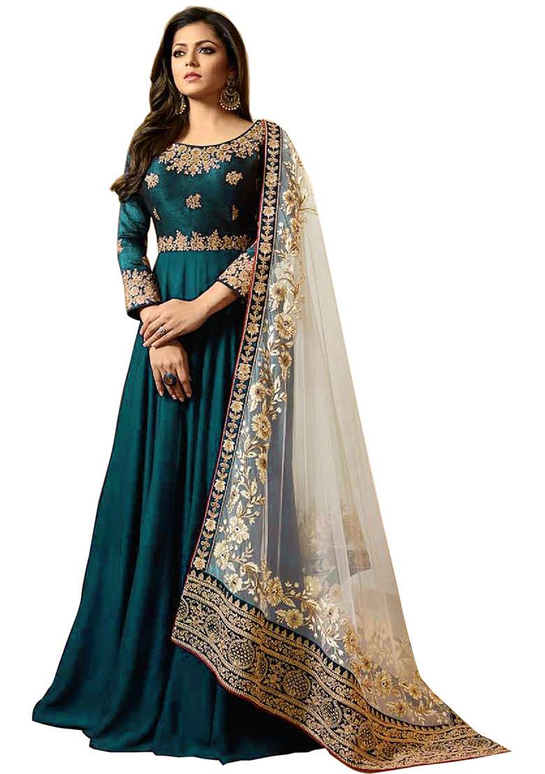 Rama Green Embroidered Georgette Kurta Set - Indya