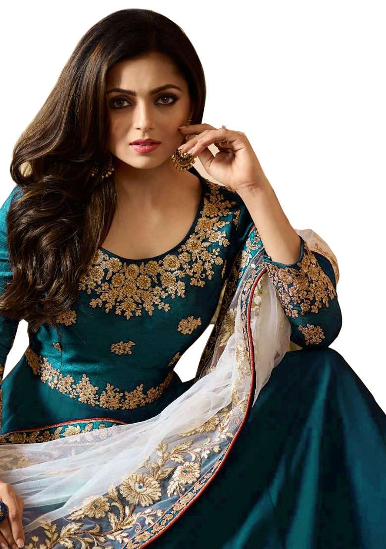 Rama Green Embroidered Georgette Kurta Set - Indya