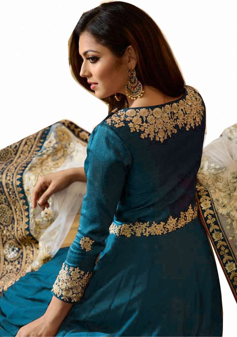 Rama Green Embroidered Georgette Kurta Set - Indya