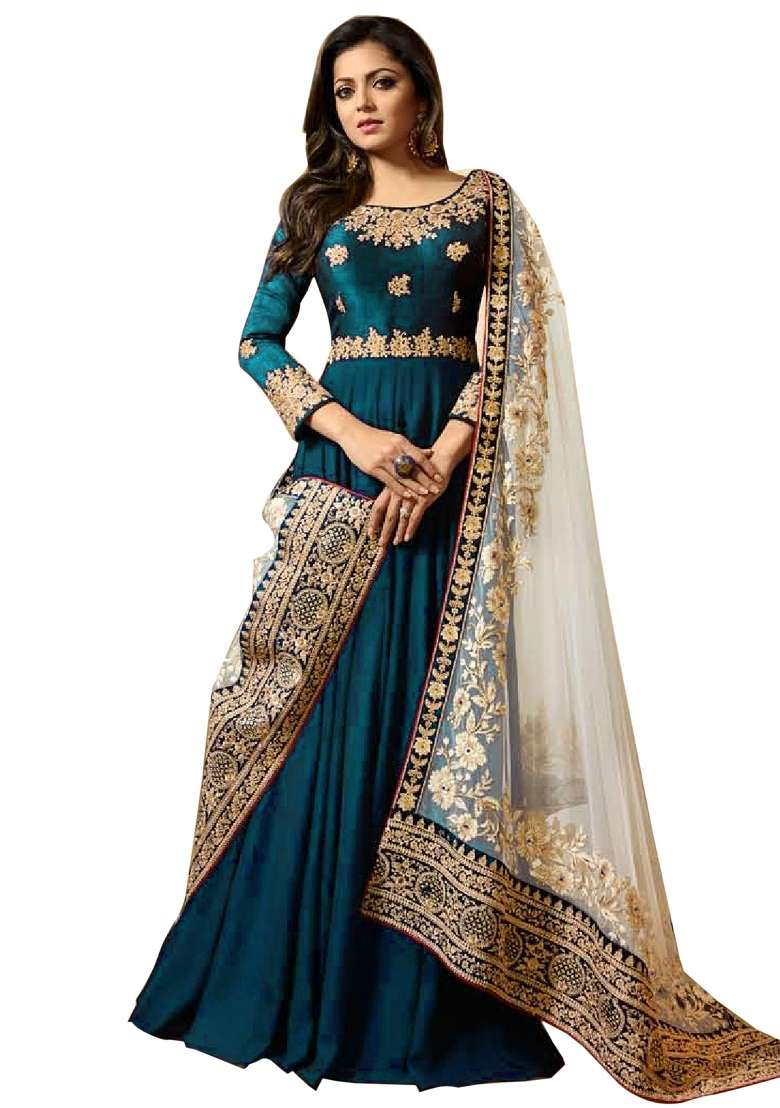 Rama Green Embroidered Georgette Kurta Set - Indya