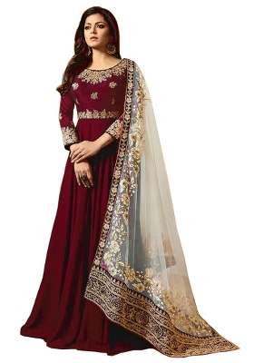 Red Embroidered Georgette Kurta Set