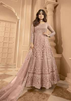 Peach Embroidered Net Kurta Set