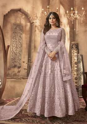 Purple Embroidered Net Kurta Set