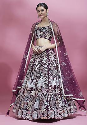 Burgundy Sequin Embroidered Pure Georgette Lehenga Set