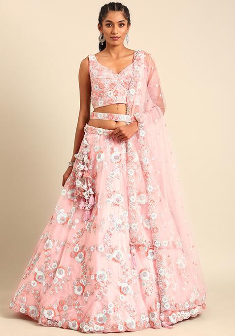 Pink Sequin Embroidered Lehenga Choli Set