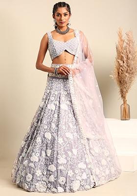 Mauve Sequin Embroidered Pure Georgette Lehenga Choli Set