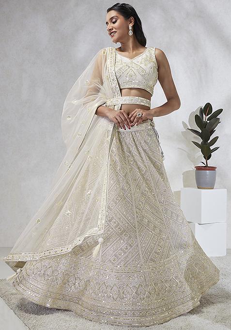 Cream Pure Viscose Georgette Lehenga Choli main image 1