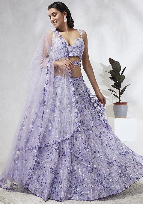 Lavender Sequin Embroidered Pure Georgette Lehenga Choli Set