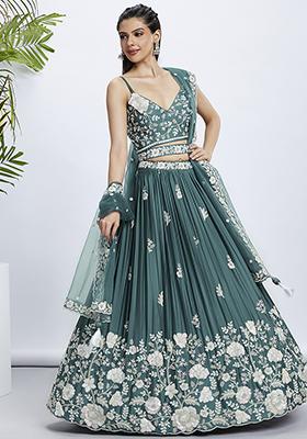 Turquoise Sequin Embroidered Pure Georgette Lehenga Choli Set