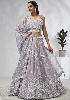 Mauve Embroidered Pure Georgette Lehenga Set