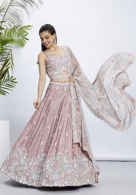 Rose Sequin Embroidered Georgette Lehenga Set