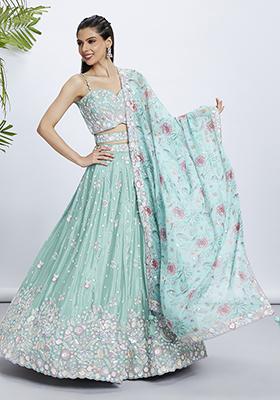 Sea Green Sequin Embroidered Georgette Lehenga Choli Set