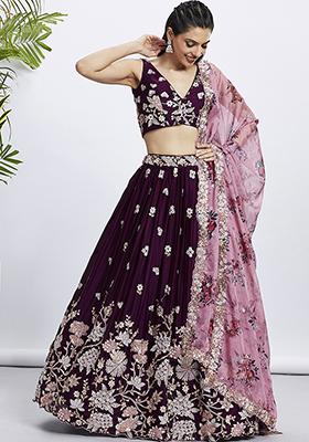 Burgundy Embroidered Pure Georgette Lehenga Choli Set