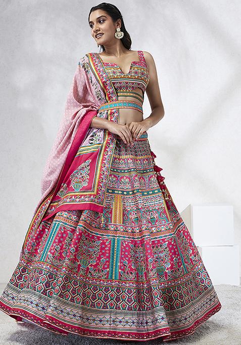 Pink Sequin Embroidered Pure Georgette Lehenga Set