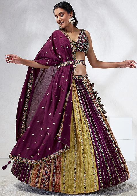 Brown Sequin Embroidered Pure Georgette Lehenga Set