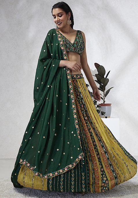 Green Sequin Embroidered Pure Georgette Lehenga Choli Set