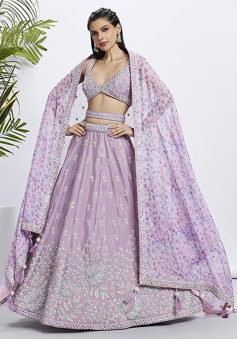 Lavender Sequin Embroidered Pure Georgette Lehenga Set