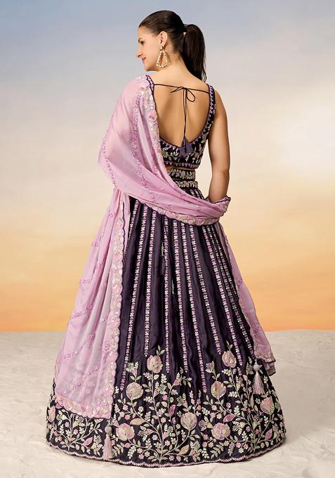 AFL2005- Beige heavy work lehenga with bead and sequin work. Comes with dupatta and belt