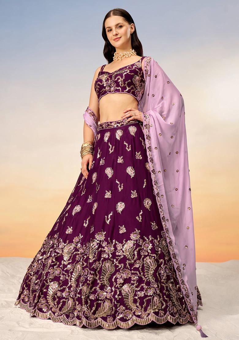DARK BURGUNDY SATIN LEHENGA