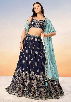 Navy Blue Sequin Embroidered Lehenga Set