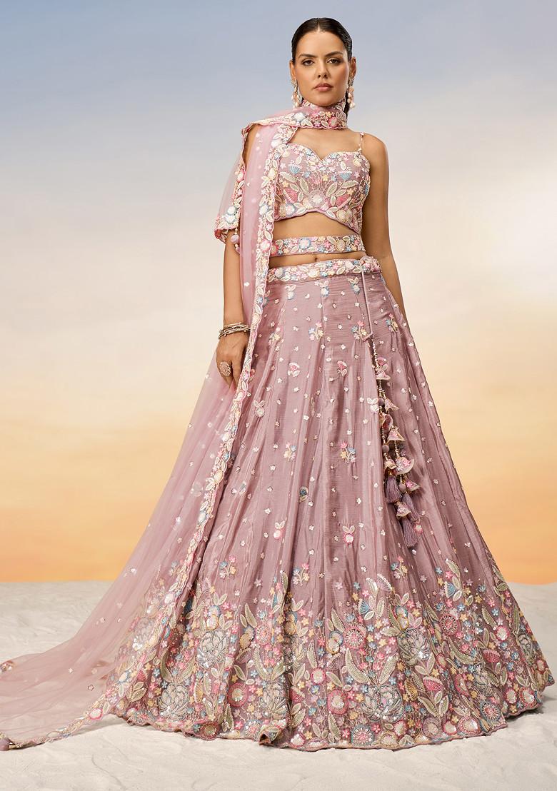 Rose Gold Sequin Work Lehenga Set - Indya