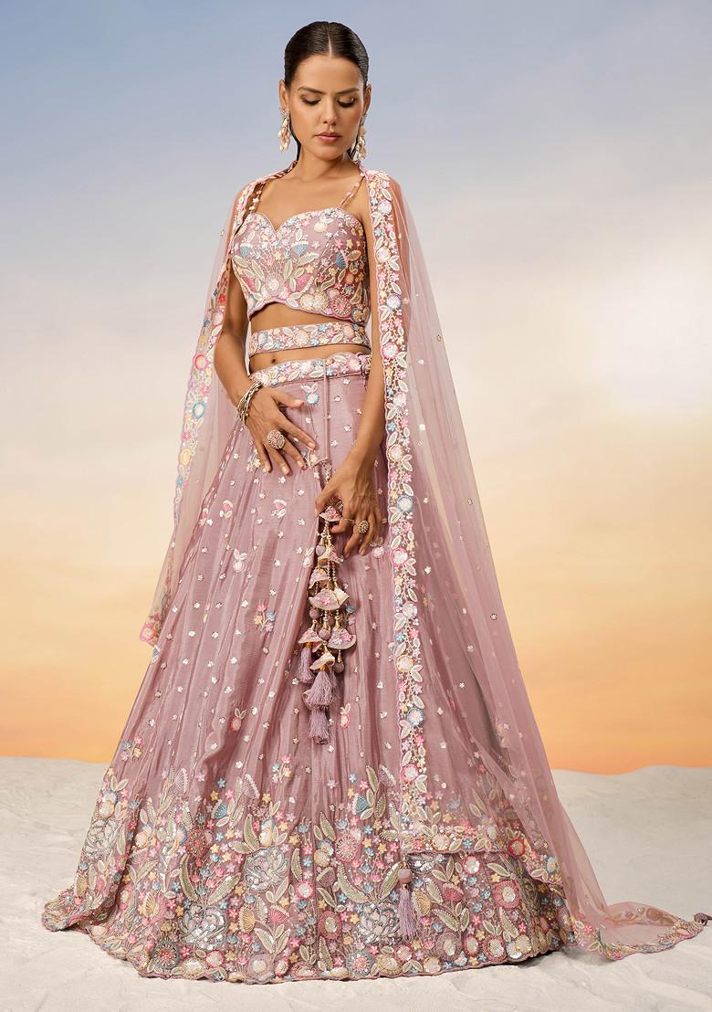 Rose Gold Sequin Work Lehenga Set - Indya