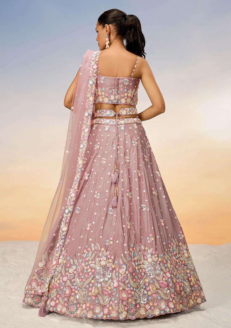 Rose Gold Sequin Work Lehenga Set - Indya