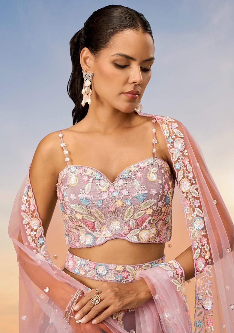 Rose Gold Sequin Work Lehenga Set - Indya