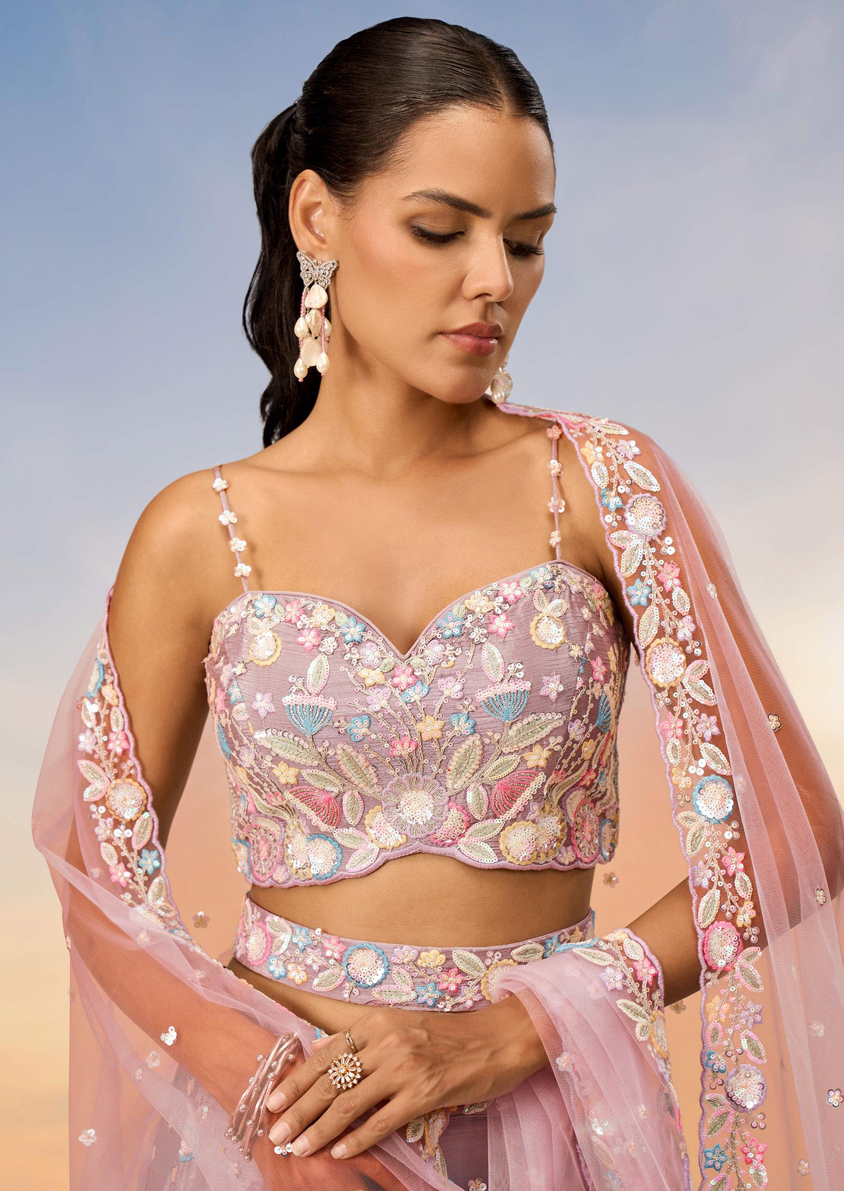 Rose Gold Sequin Work Lehenga Set - Indya