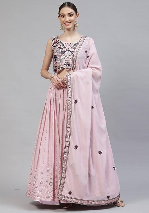 Dusty Pink Sequin Embroidered Lehenga Set
