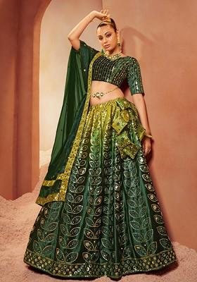 Green Sequin Embroidered Velvet Lehenga Set