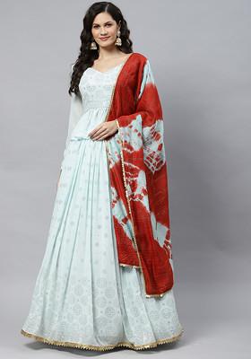 Sky Blue Mukaish Work Georgette Lehenga Set