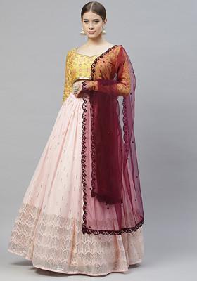 Baby Pink Mukaish Work Georgette Lehenga Set