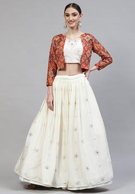 Beige Sequin Embroidered Chiffon Lehenga Set