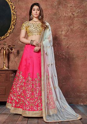 Pink Dori And Sequin Embroidered Art Silk Lehenga Set