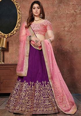 Purple Dori And Sequin Embroidered Art Silk Lehenga Set