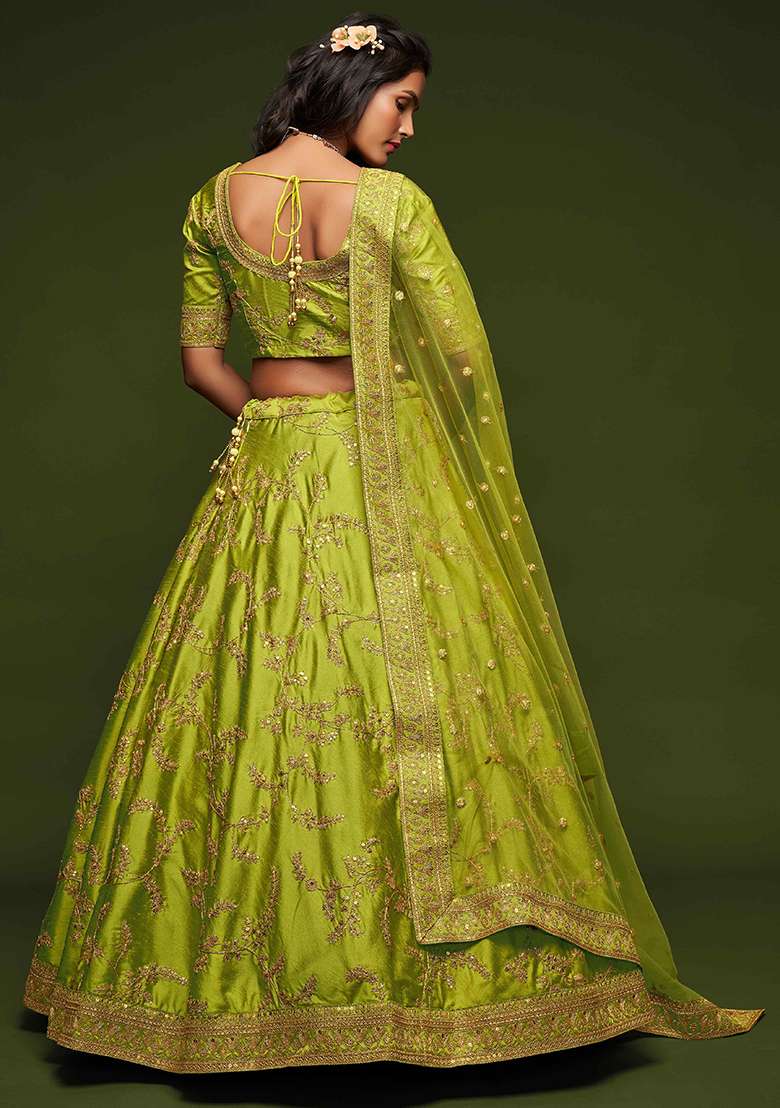 Neon Yellow Dori Blend Art Silk Lehenga Set with Embroidered & Sequin for Diwali | Wedding & Festive Wear - Indya