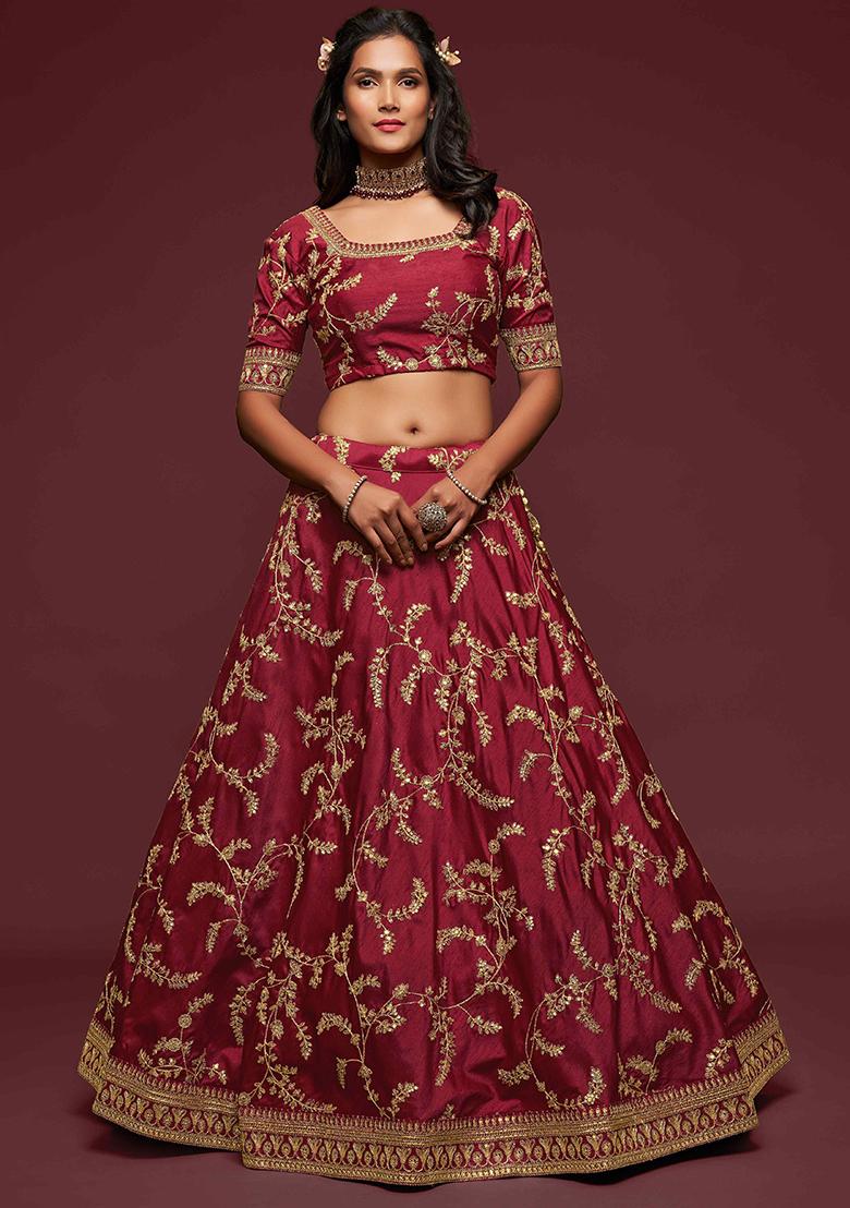 Maroon Dori Sequin Embroidered Art Silk Lehenga Set