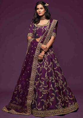 Purple Dori Sequin Embroidered Art Silk Lehenga Set