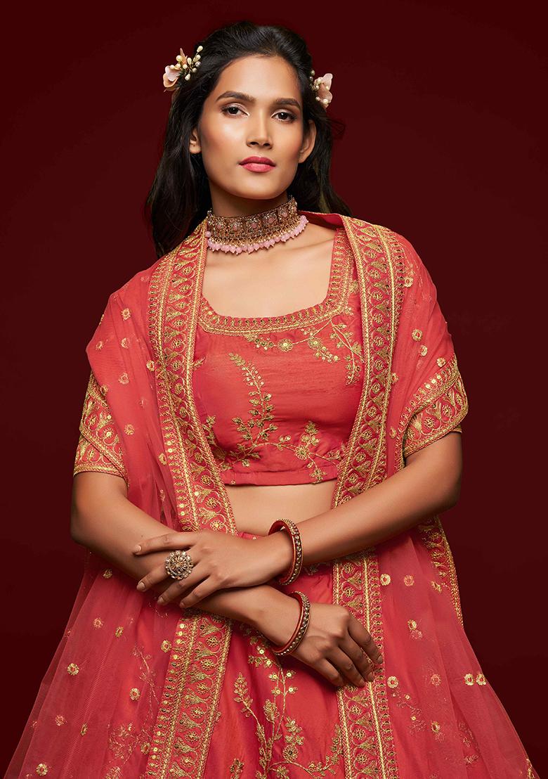 Gajri Dori Sequin Embroidered Art Silk Lehenga Set