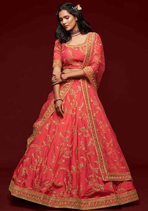 Gajri Dori Sequin Embroidered Art Silk Lehenga Set