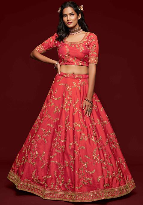 Gajri Dori Sequin Embroidered Art Silk Lehenga Set